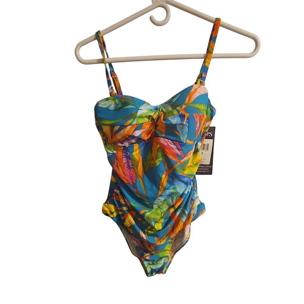 Chaps One Piece Multiway Swimsuit With Palm Prints sz 6 new SW82 - Picture 3 of 7
